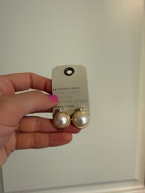 NWT Anthropologie Gold-Trim Pearl Earrings